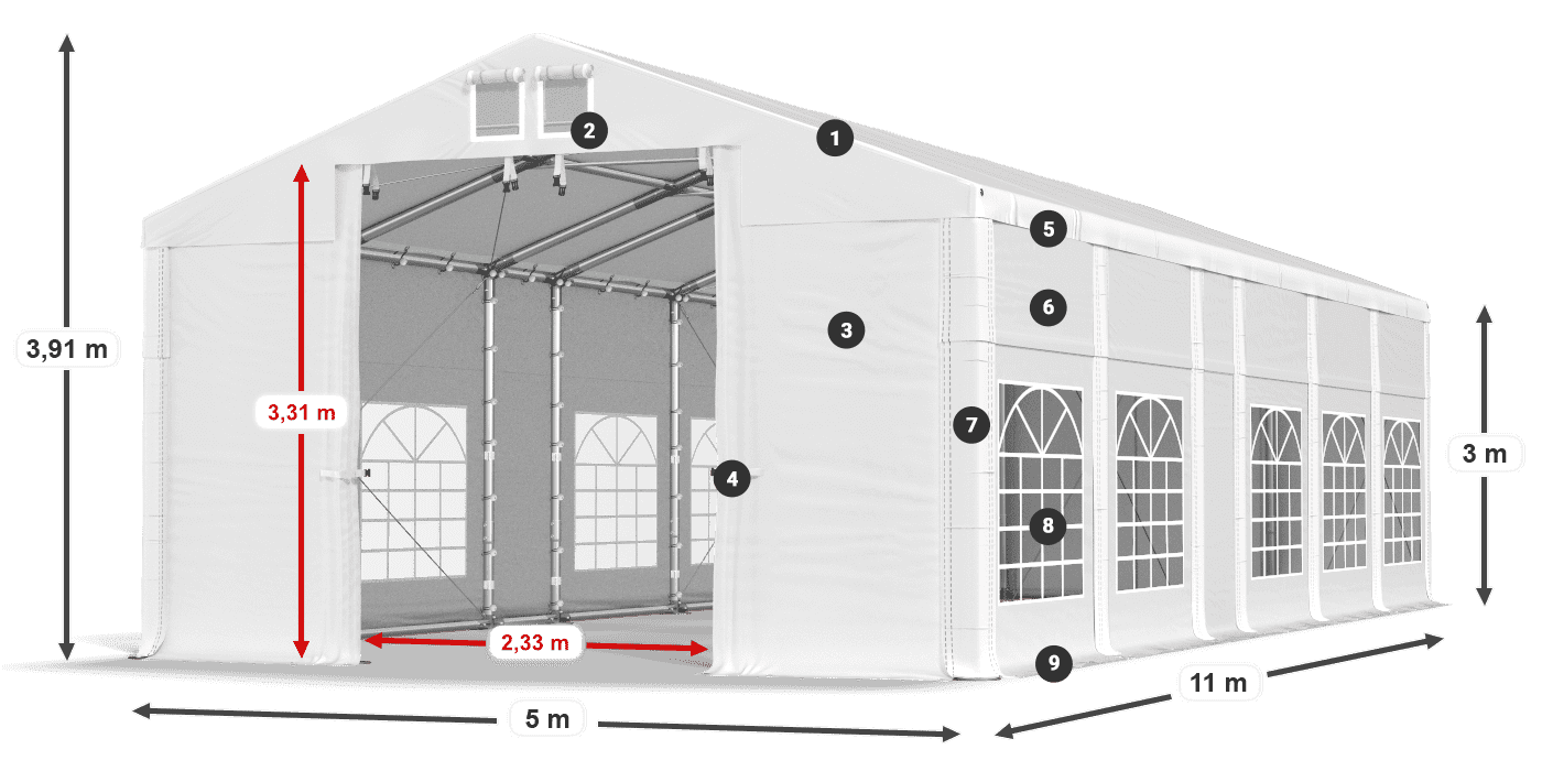 Tetto: MS 580 PVC Pareti: FR 620 PVC 3m leggenda