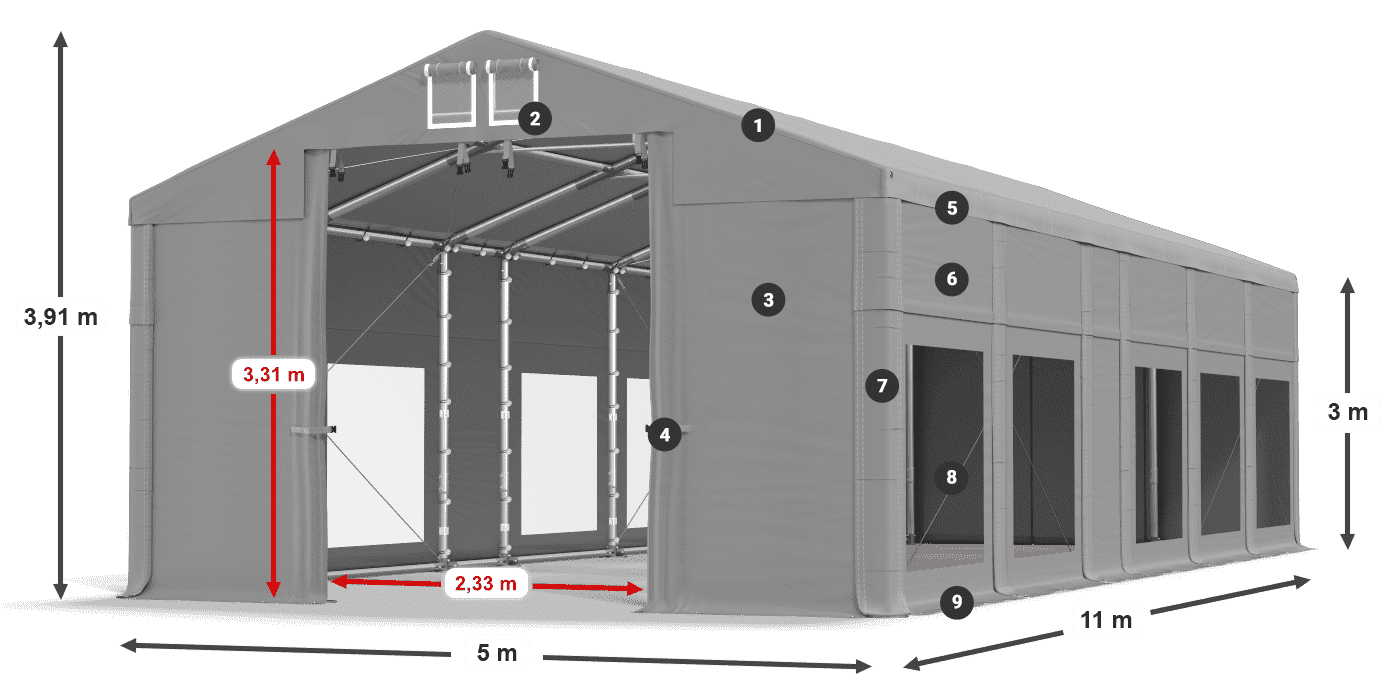 Tetto: MS 580 PVC Pareti: MS 580 PVC 3m leggenda