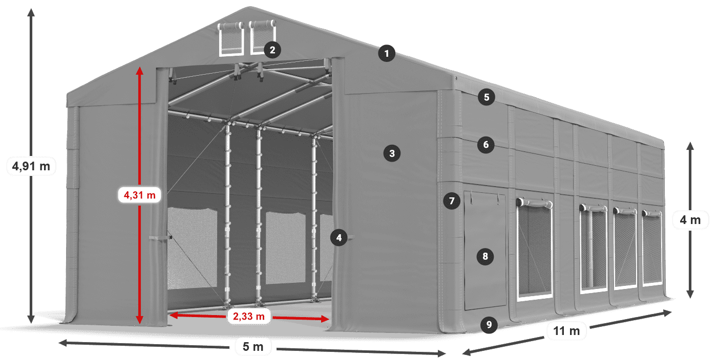 Tetto: FR 620 PVC Pareti: SD 500 PVC 4m leggenda