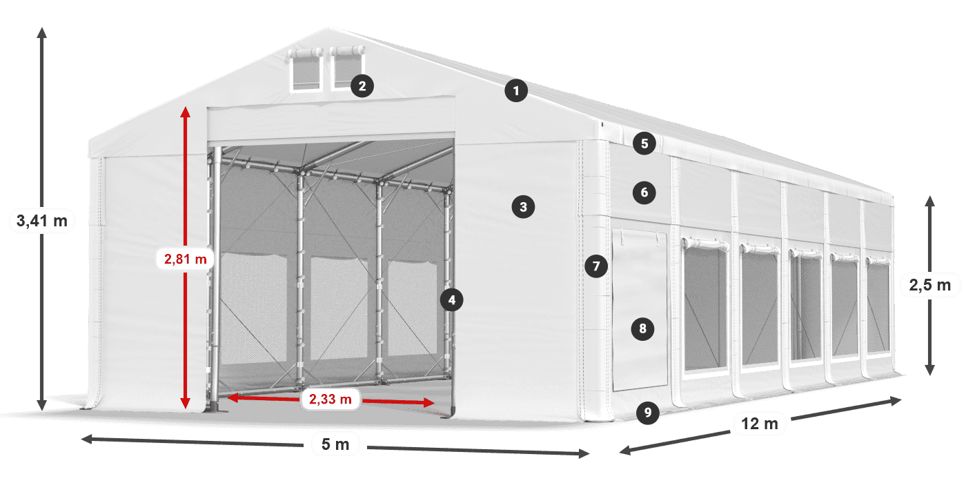 Tetto: FR 620 PVC Pareti: SD 500 PVC 2.5m leggenda