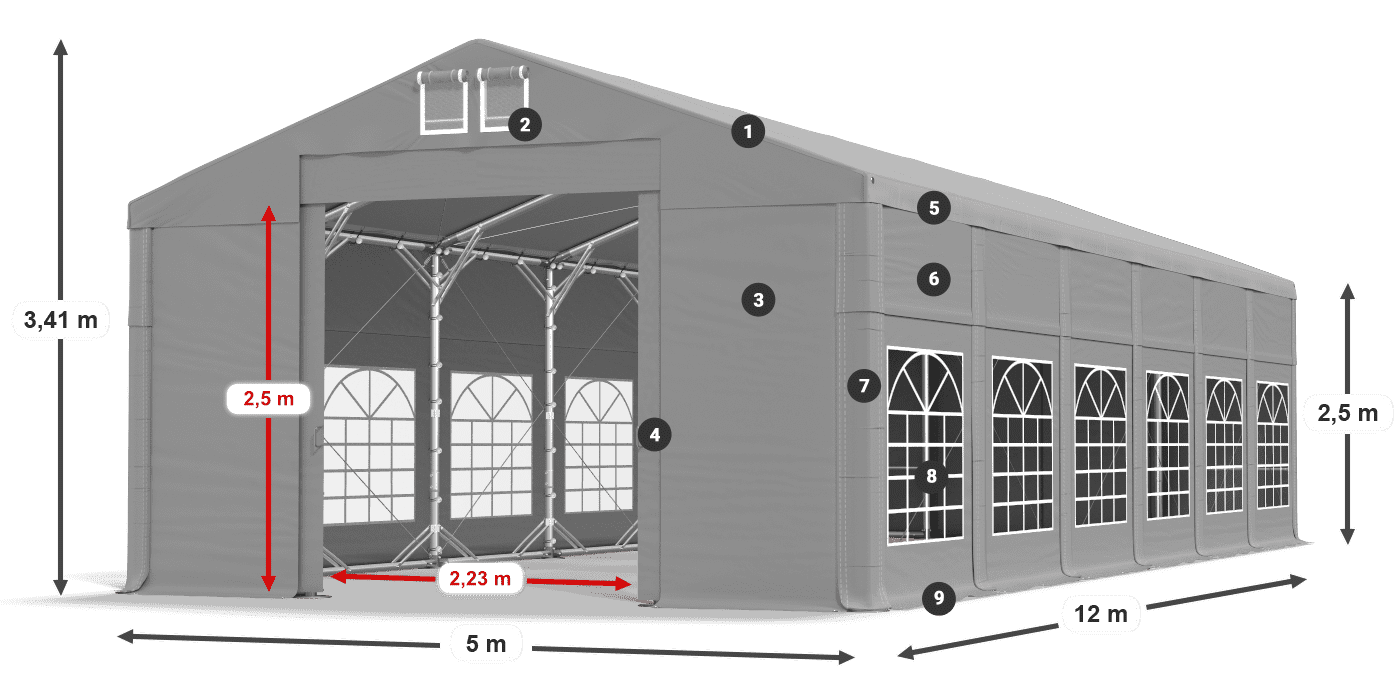 Tetto: FR 620 PVC Pareti: SD 500 PVC 2.5m leggenda