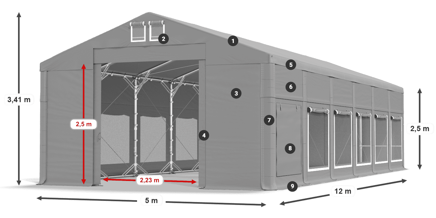 Tetto: FR 620 PVC Pareti: SD 500 PVC 2.5m leggenda
