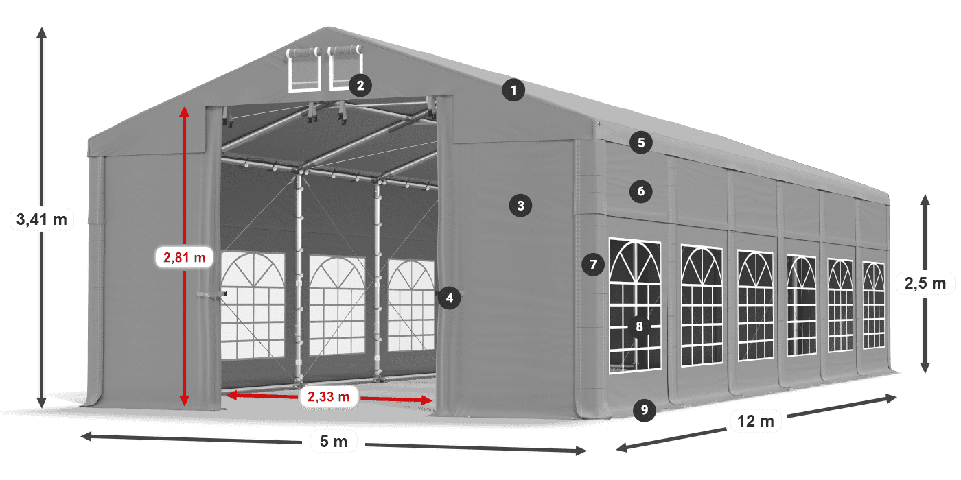 Tetto: FR 620 PVC Pareti: SD 500 PVC 2.5m leggenda