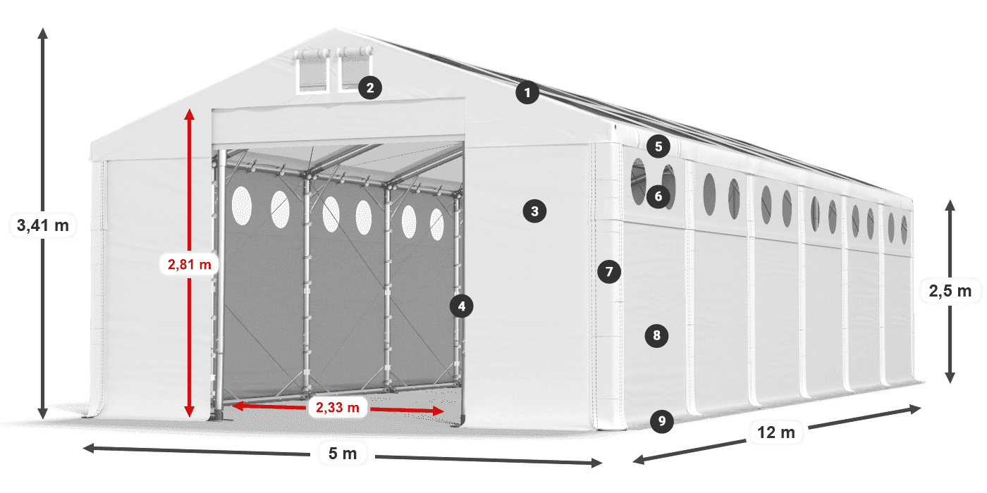 Tetto: MS T 580 PVC Pareti: FR O 620 PVC 2.5m leggenda