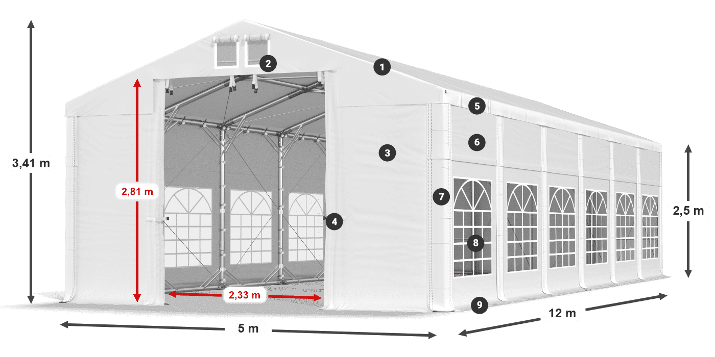 Tetto: MS 580 PVC Pareti: FR 620 PVC 2.5m leggenda