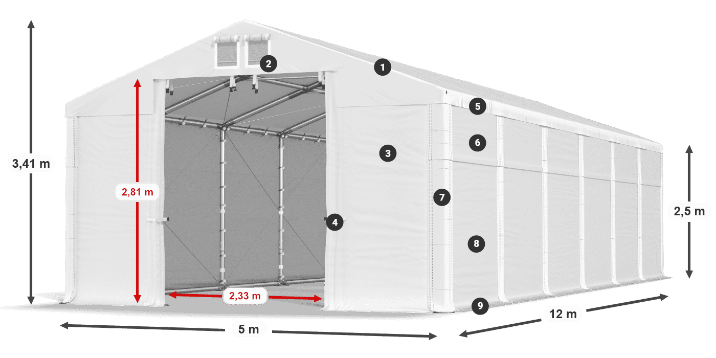Tetto: MS 580 PVC Pareti: FR 620 PVC 2.5m leggenda