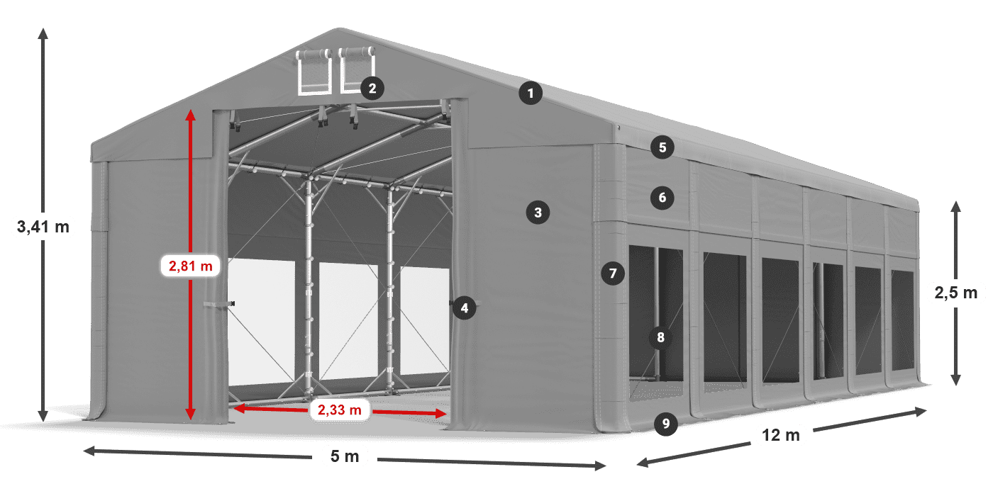 Tetto: MS 580 PVC Pareti: MS 580 PVC 2.5m leggenda