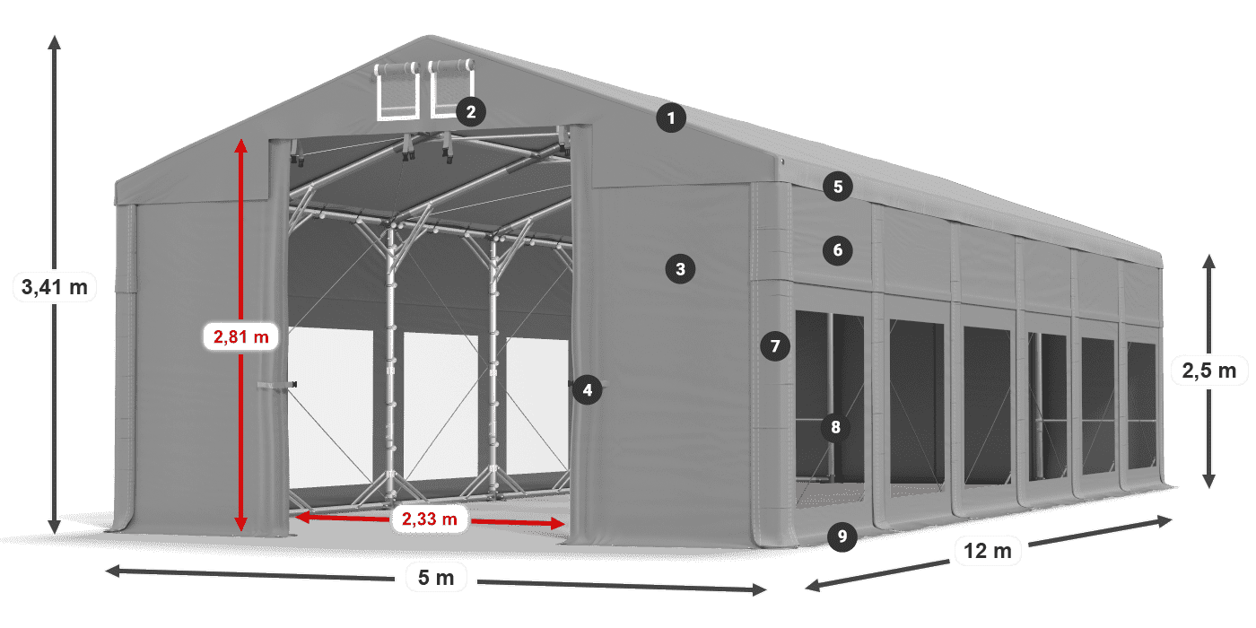 Tetto: MS 580 PVC Pareti: MS 580 PVC 2.5m leggenda
