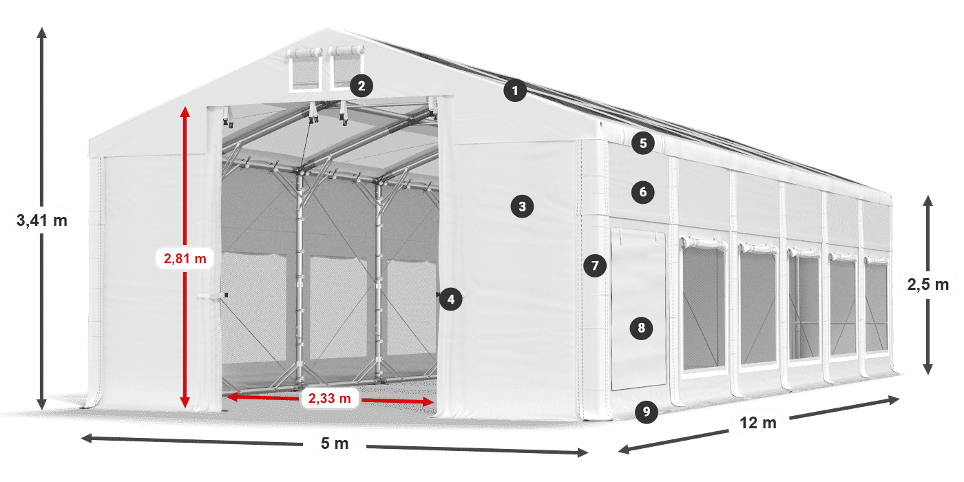 Tetto: MS T 580 PVC Pareti: SD M 500 PVC 2.5m leggenda
