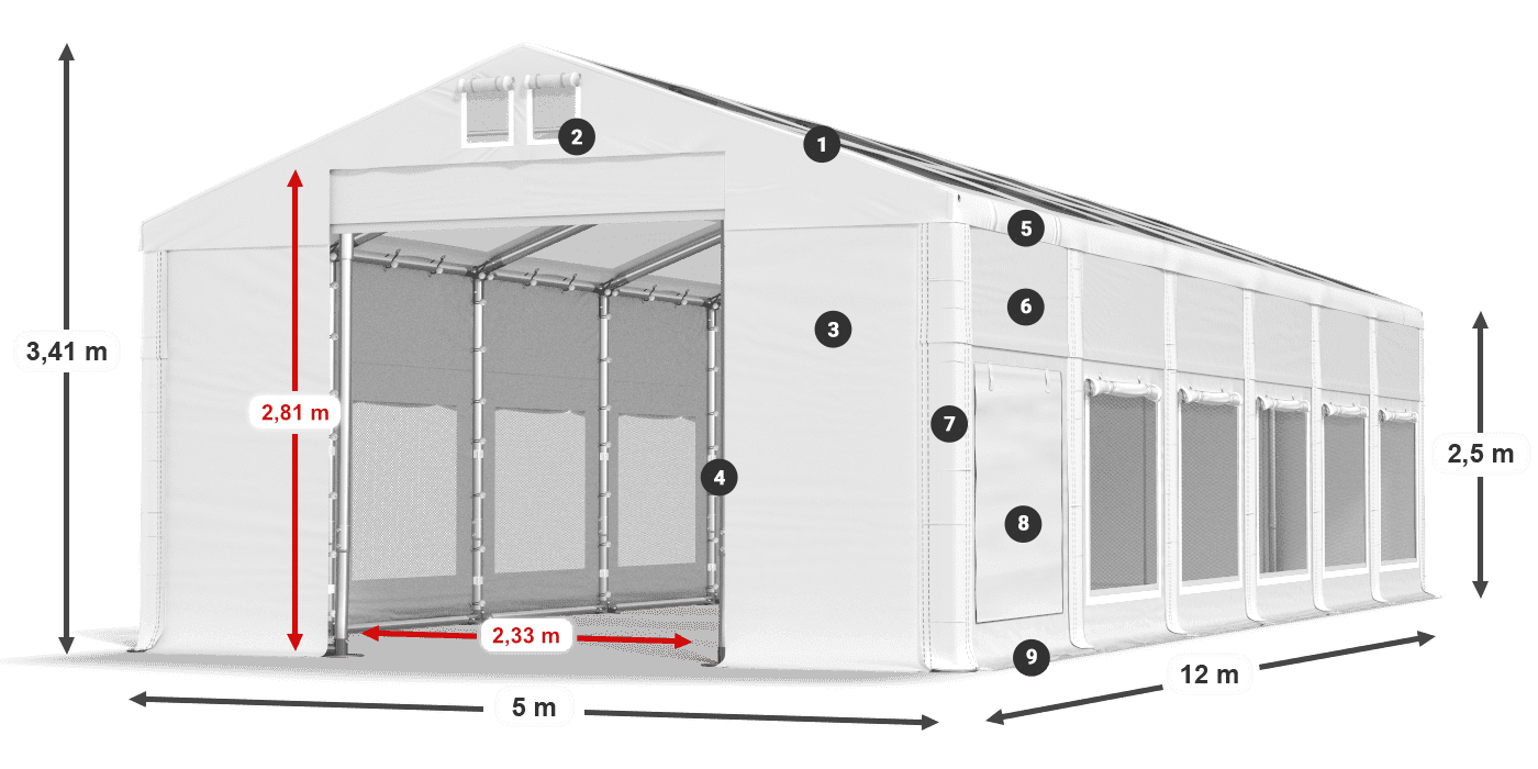 Tetto: MS T 580 PVC Pareti: SD M 500 PVC 2.5m leggenda