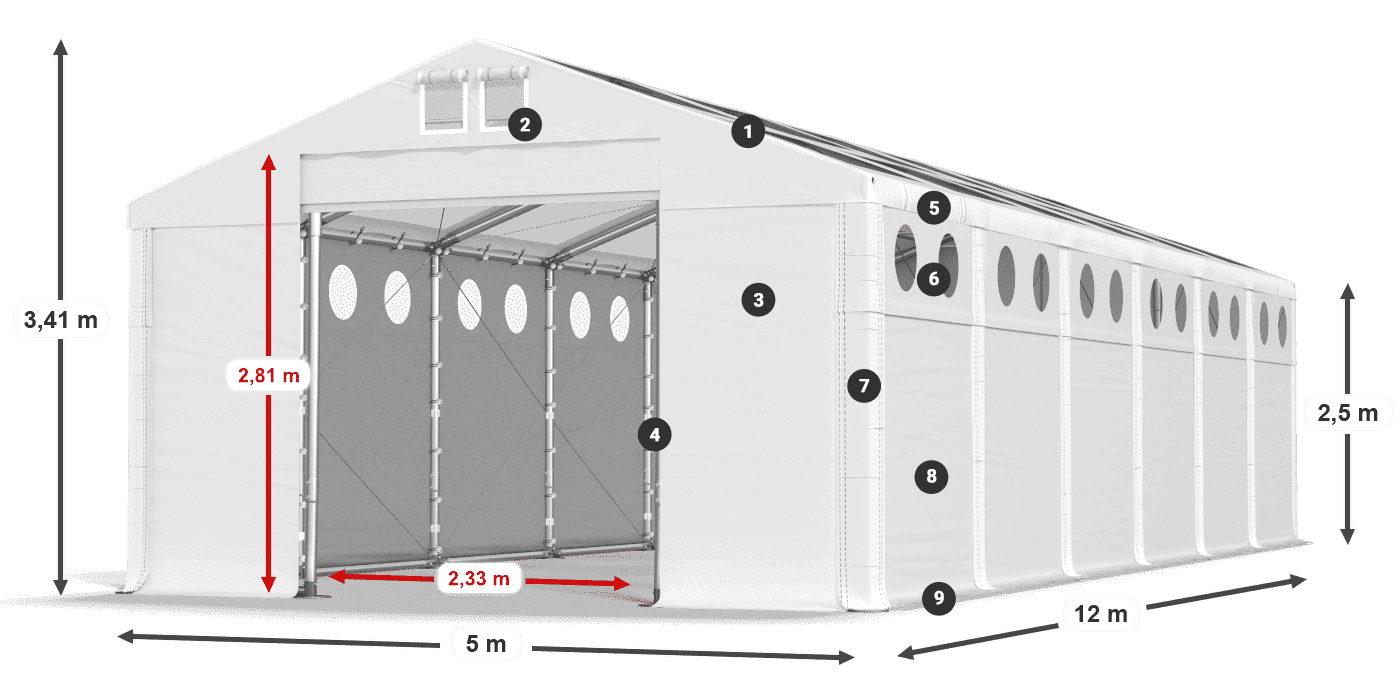 Tetto: MS T 580 PVC Pareti: SD O 500 PVC 2.5m leggenda