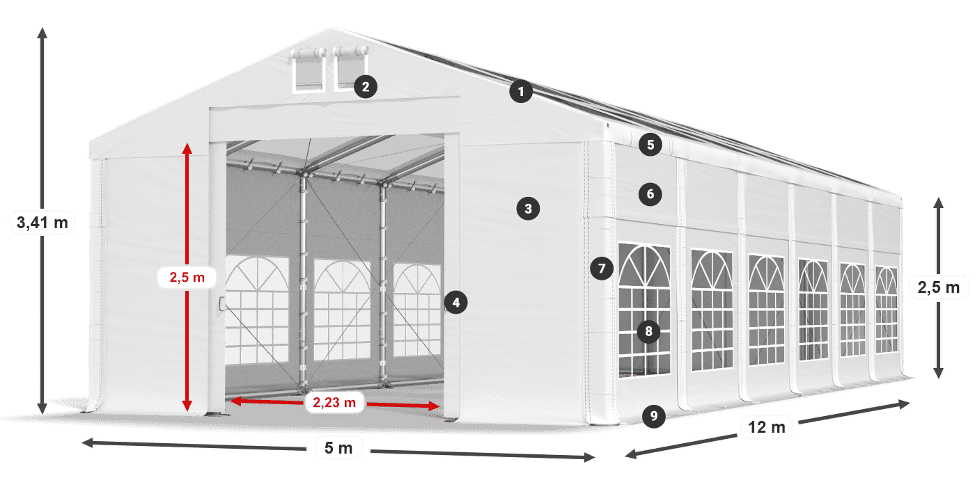 Tetto: MS 580 PVC Pareti: SD 500 PVC 2.5m leggenda