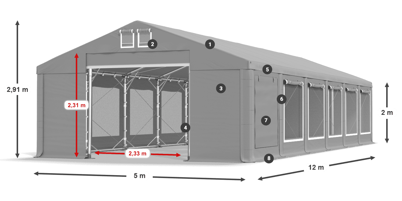 Tetto: MS 580 PVC Pareti: SD M 500 PVC 2m leggenda