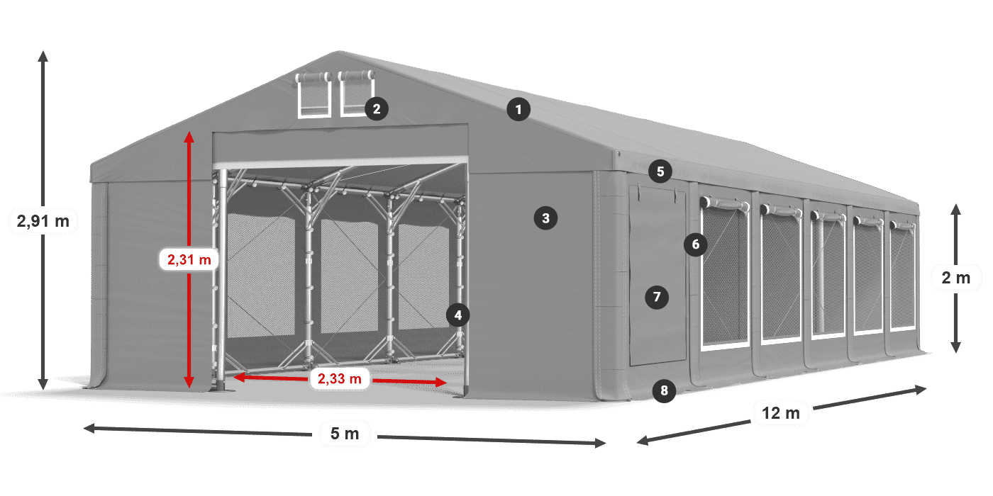 Tetto: MS 580 PVC Pareti: SD M 500 PVC 2m leggenda
