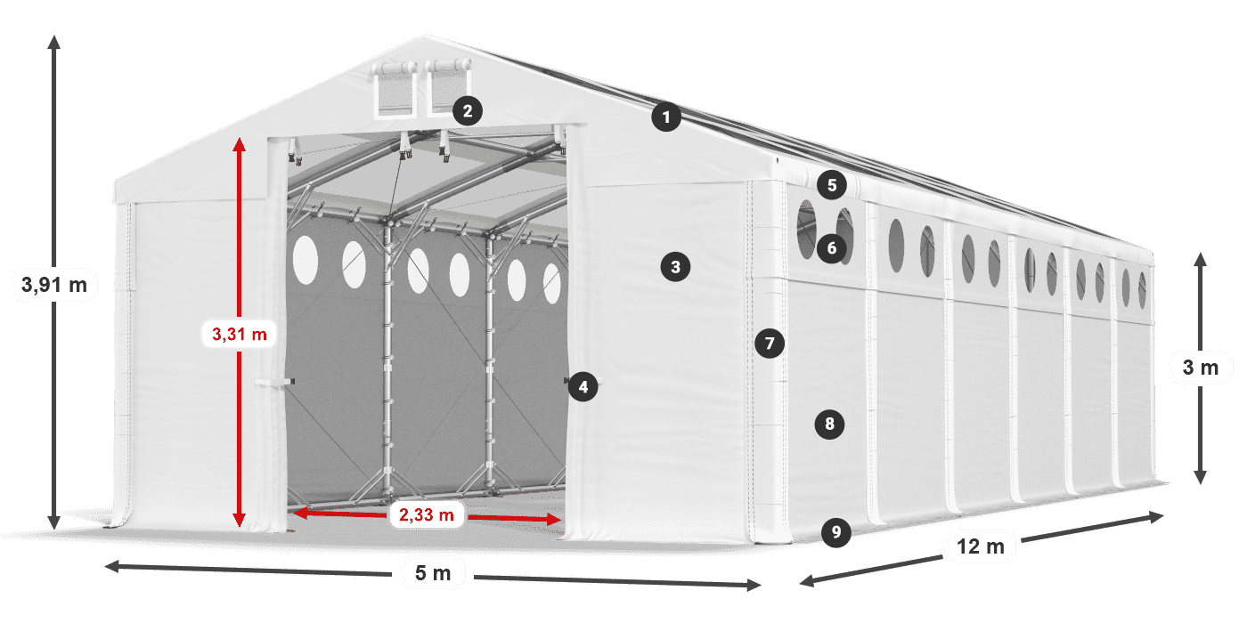 Tetto: MS T 580 PVC Pareti: MS O 580 PVC 3m leggenda