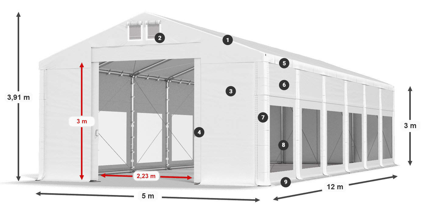 Tetto: MS 580 PVC Pareti: MS 580 PVC 3m leggenda