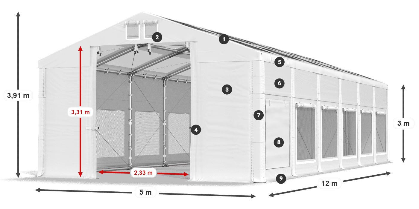 Tetto: MS T 580 PVC Pareti: SD M 500 PVC 3m leggenda