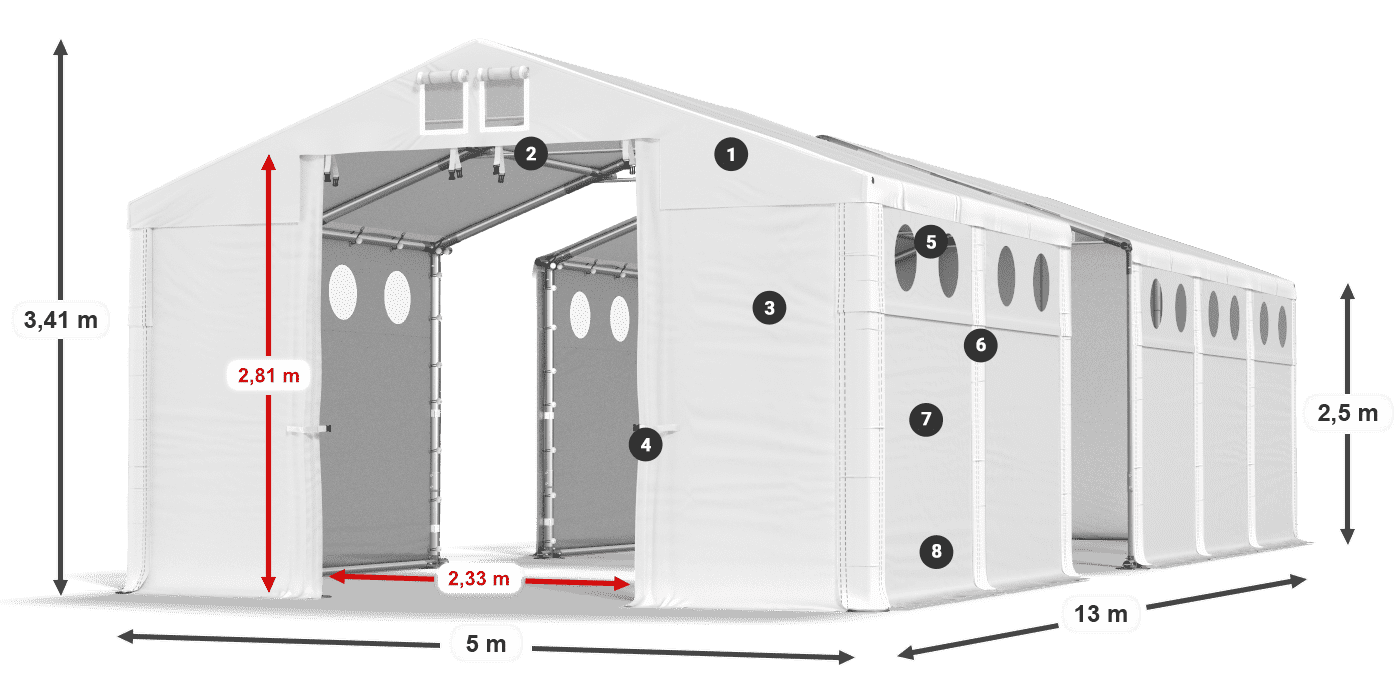 Tetto: MS 580 PVC Pareti: SD O 500 PVC 2.5m leggenda