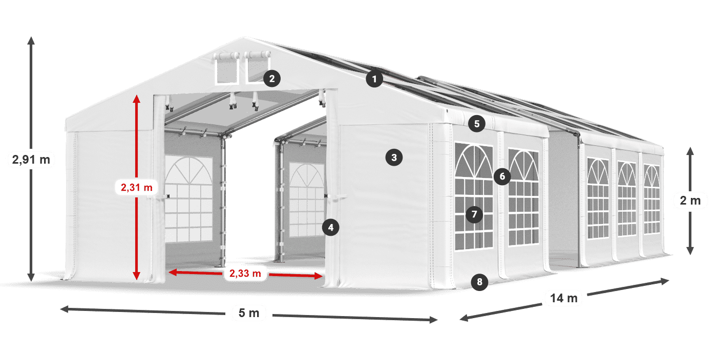 Tetto: MS T 580 PVC Pareti: FR 620 PVC 2m leggenda