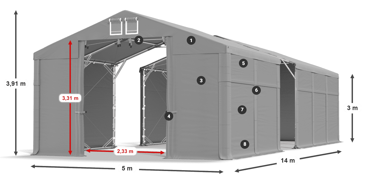 Tetto: FR 620 PVC Pareti: SD 500 PVC 3m leggenda