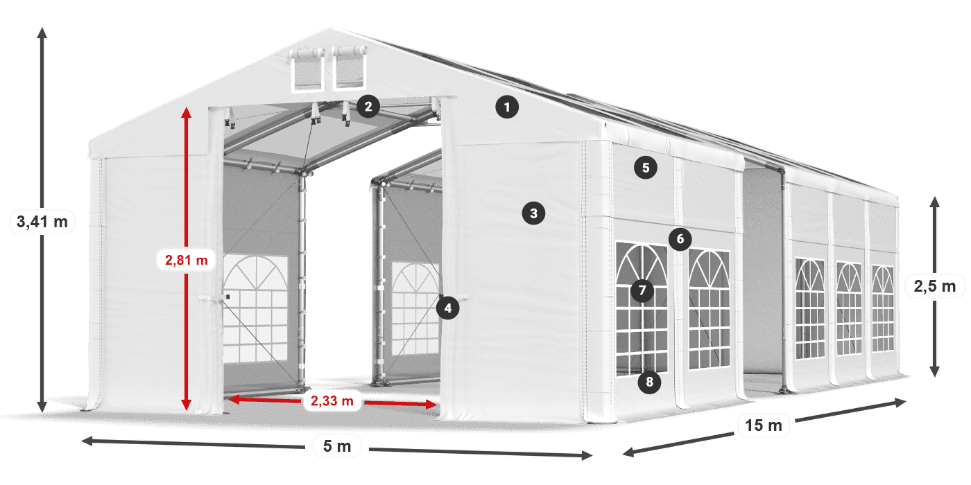 Tetto: MS 580 PVC Pareti: SD 500 PVC 2.5m leggenda