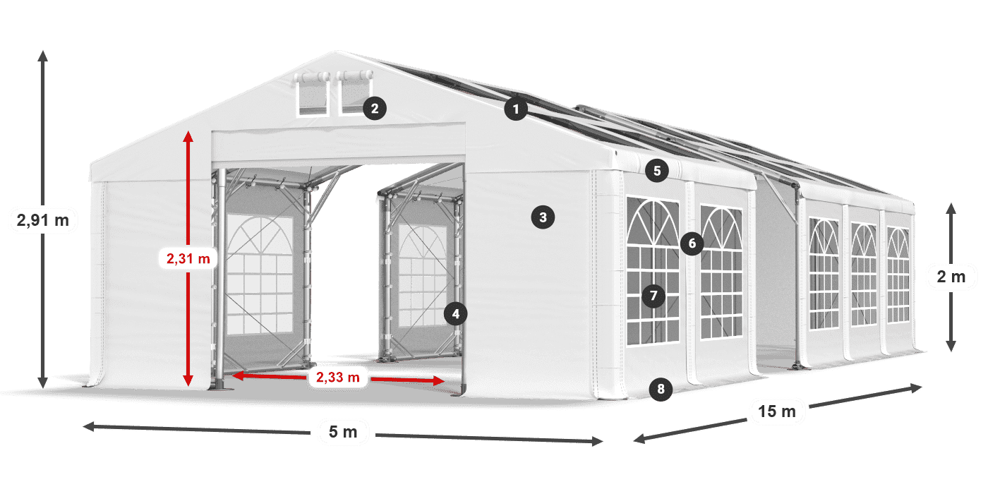 Tetto: MS T 580 PVC Pareti: FR 620 PVC 2m leggenda