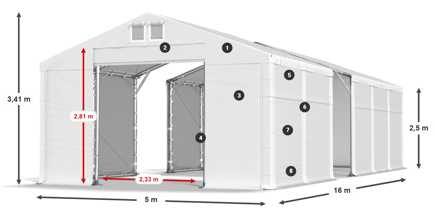 Tetto: FR 620 PVC Pareti: MS 580 PVC 2.5m leggenda