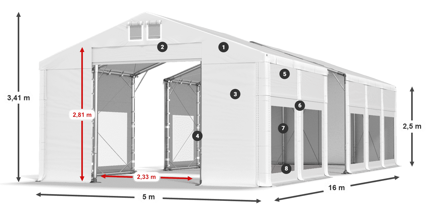 Tetto: MS 580 PVC Pareti: MS 580 PVC 2.5m leggenda