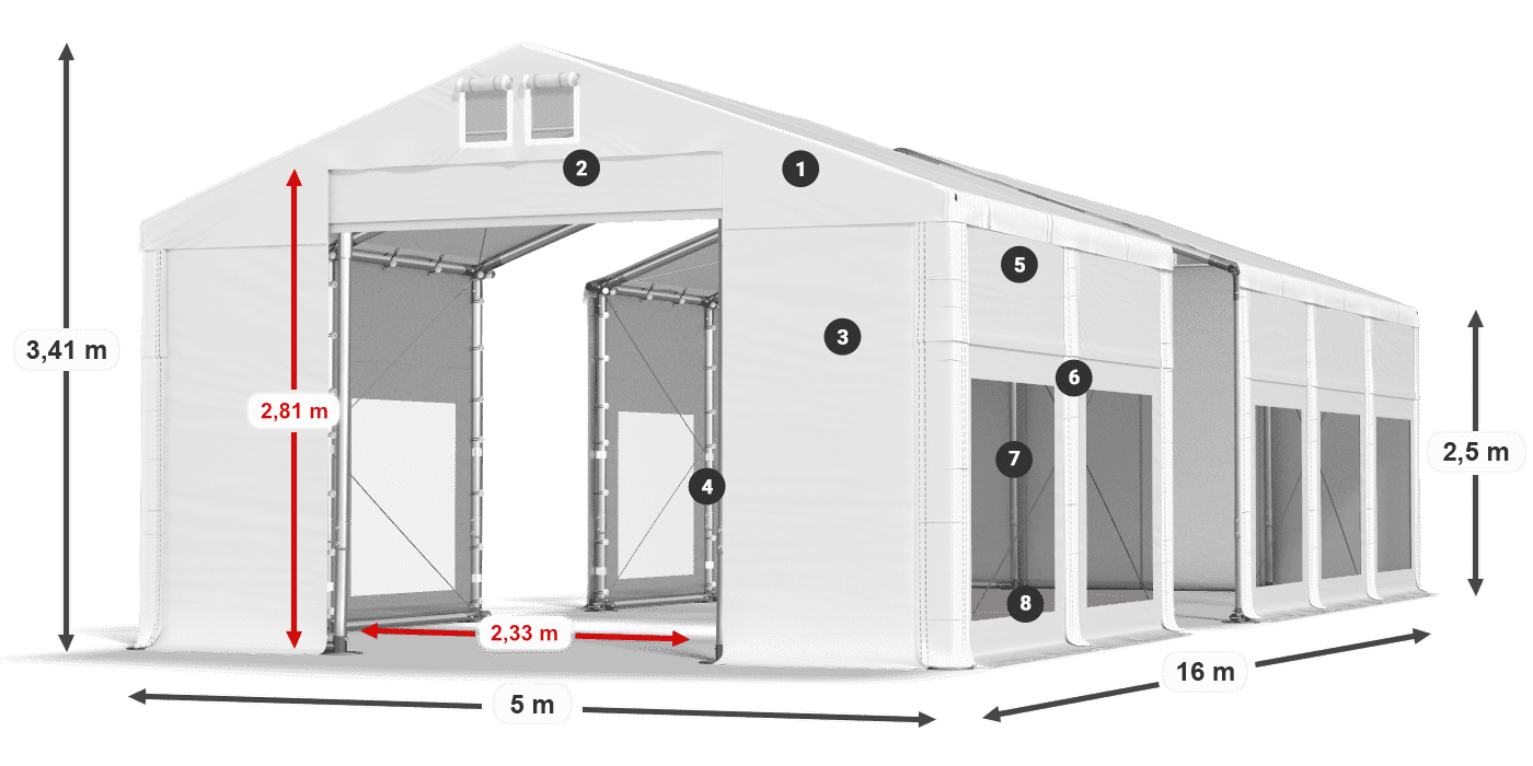 Tetto: MS 580 PVC Pareti: MS 580 PVC 2.5m leggenda