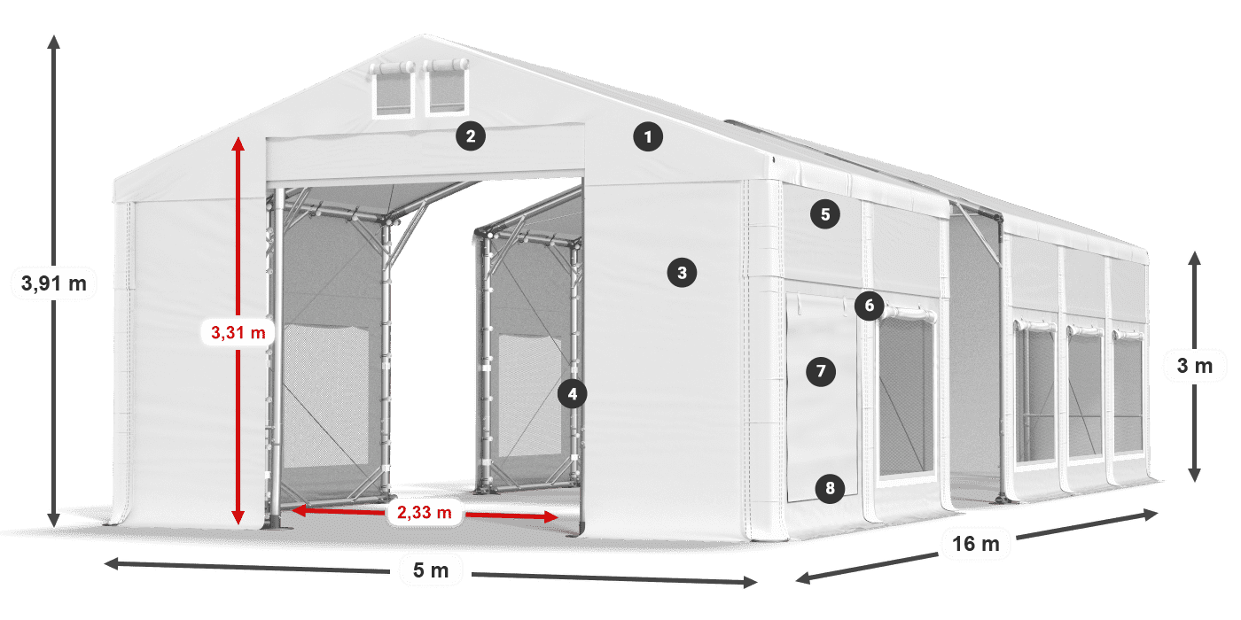 Tetto: FR 620 PVC Pareti: SD 500 PVC 3m leggenda