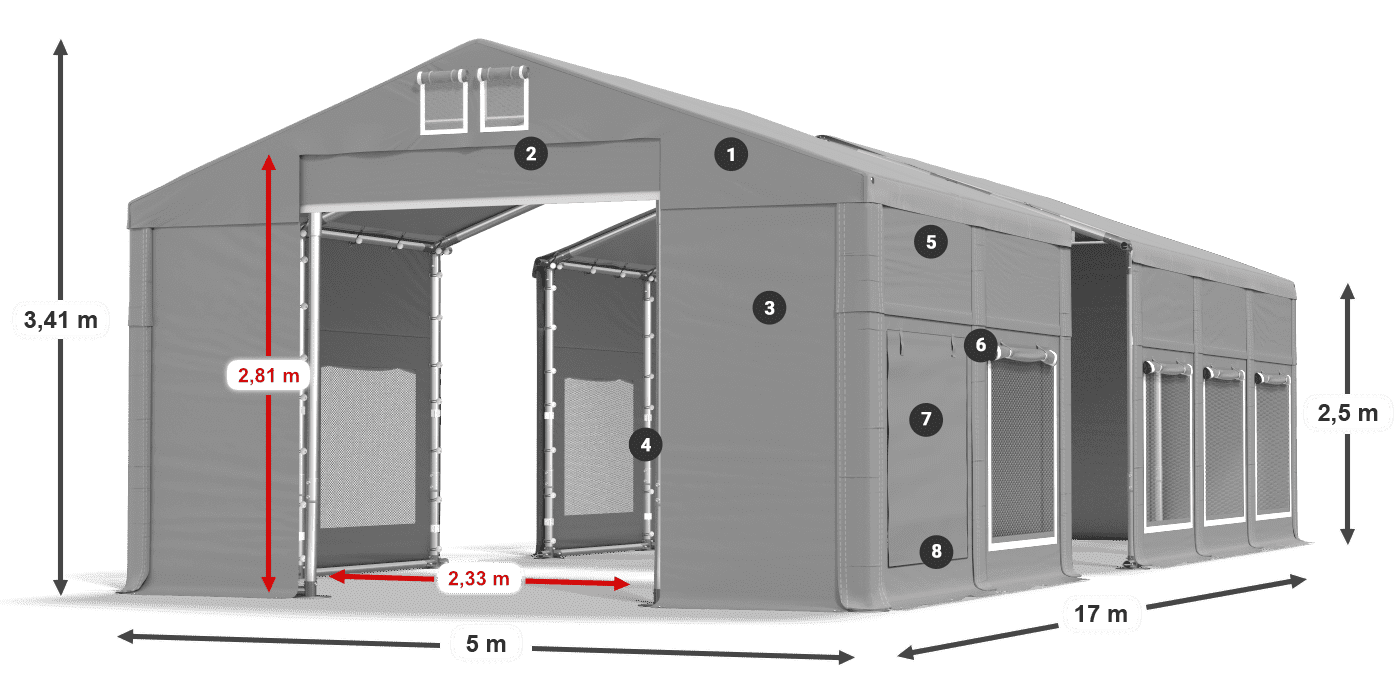 Tetto: FR 620 PVC Pareti: SD 500 PVC 2.5m leggenda