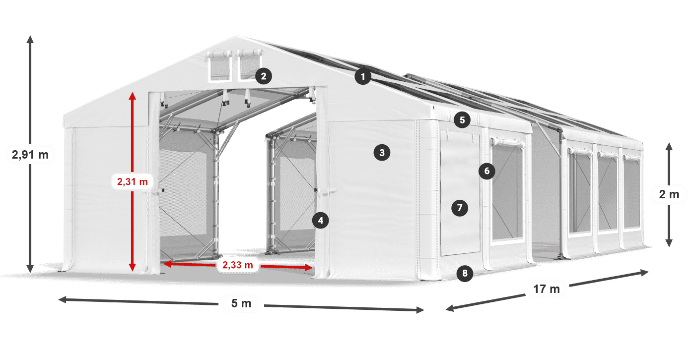 Tetto: MS T 580 PVC Pareti: SDM 500 PVC 2m leggenda