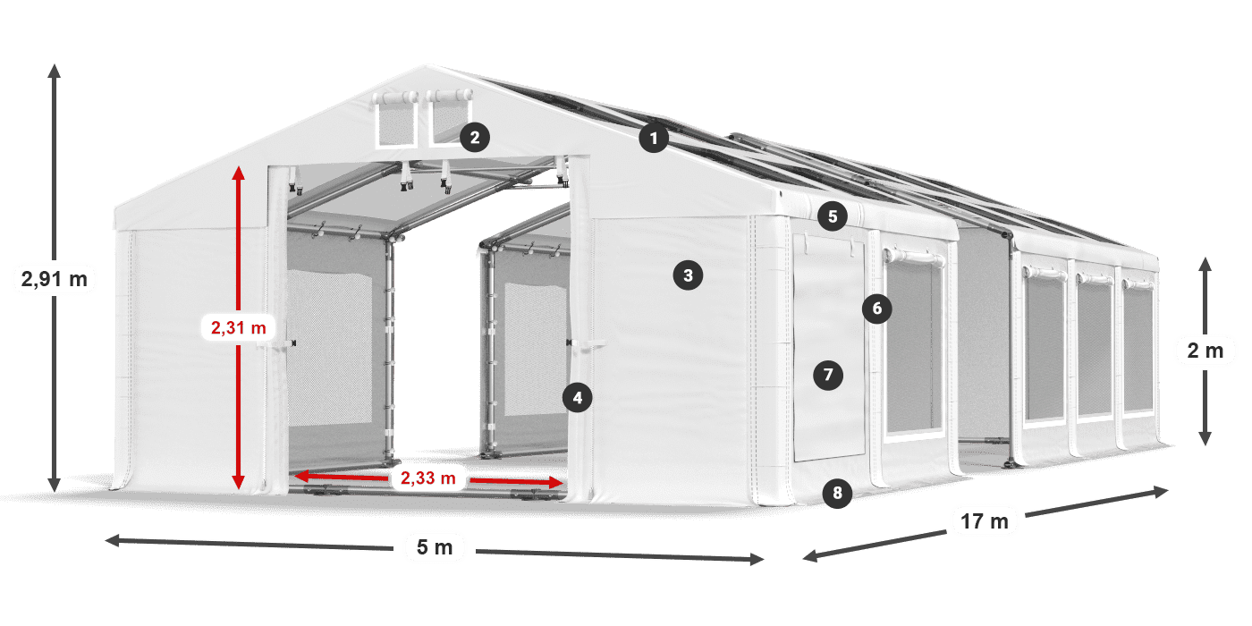 Tetto: MS T 580 PVC Pareti: SDM 500 PVC 2m leggenda