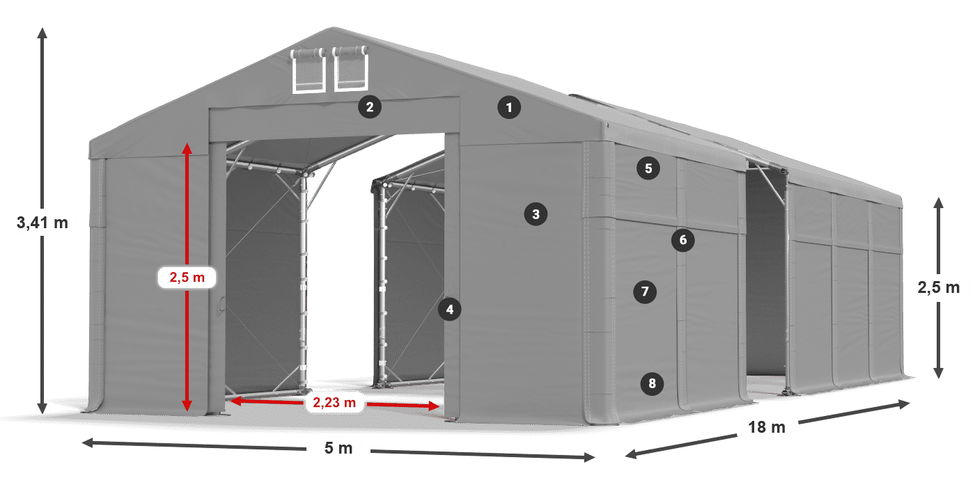 Tetto: MS 580 PVC Pareti: SD 500 PVC 2.5m leggenda
