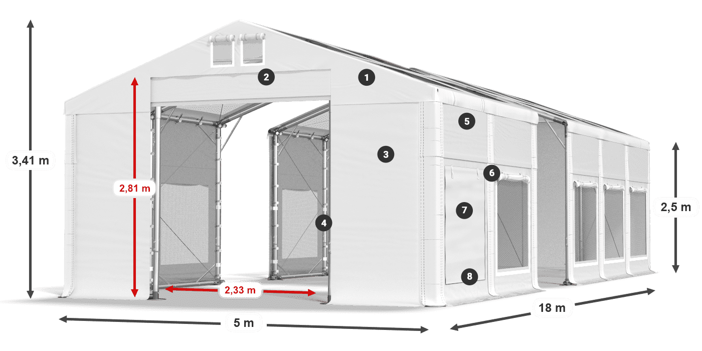 Tetto: MS T 580 PVC Pareti: SD M 500 PVC 2.5m leggenda