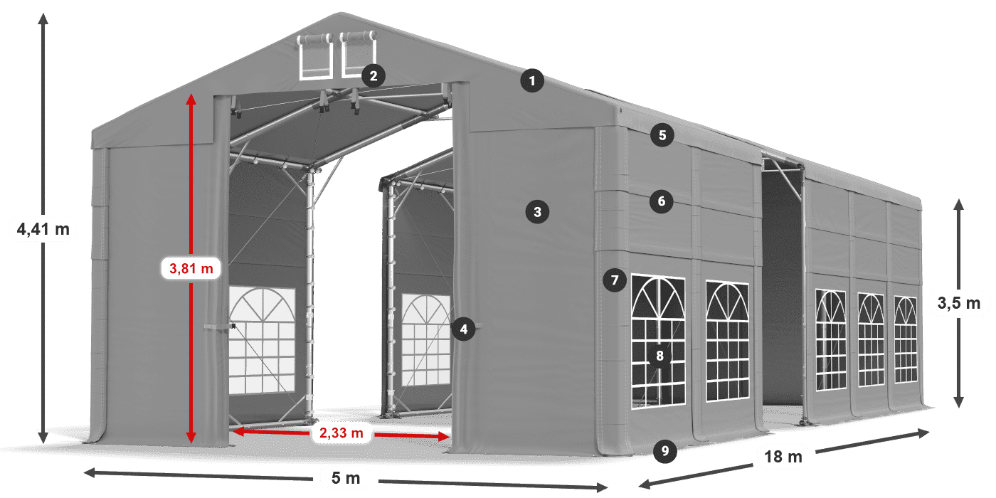 Tetto: FR 620 PVC Pareti: SD 500 PVC 3.5m leggenda