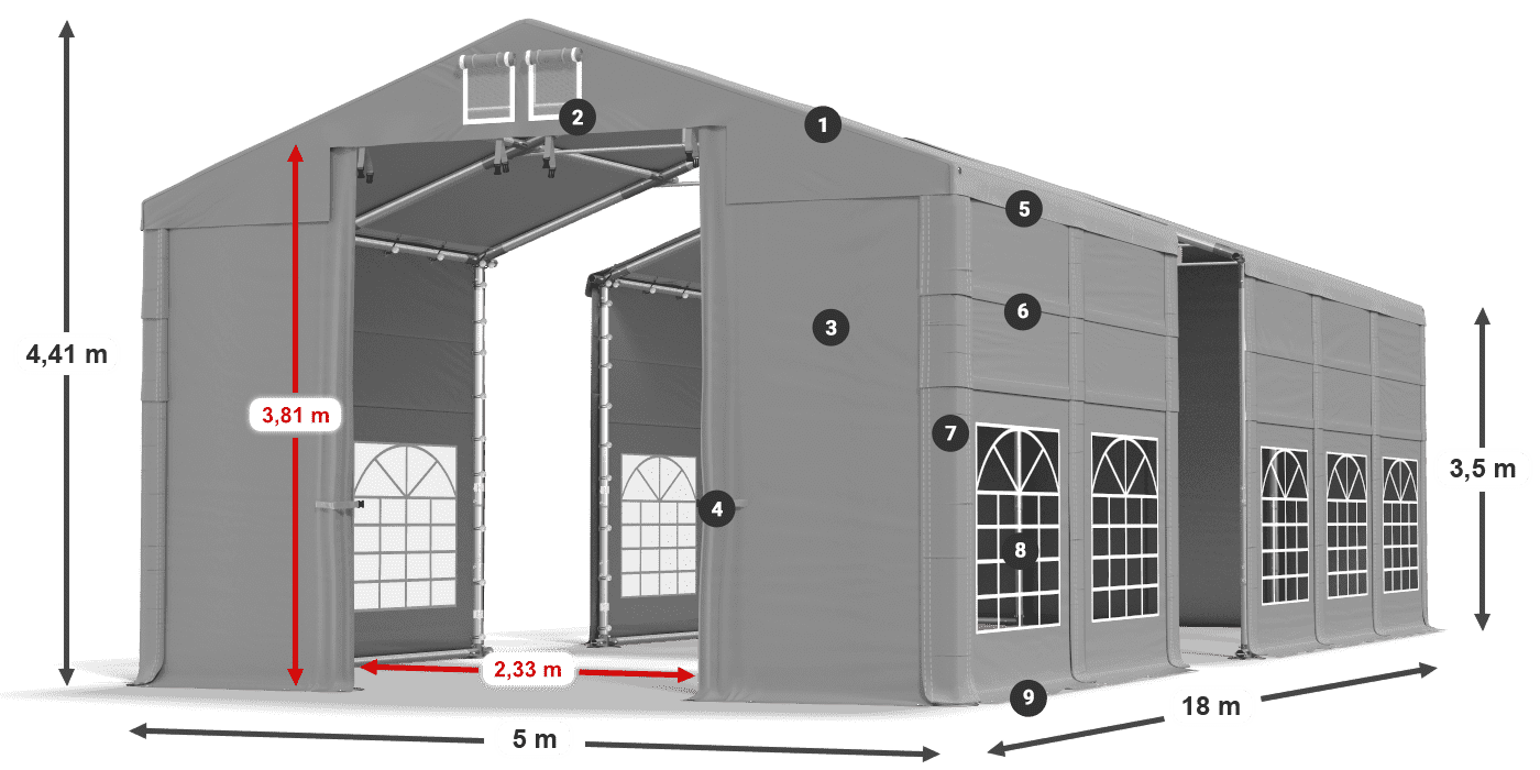Tetto: FR 620 PVC Pareti: SD 500 PVC 3.5m leggenda