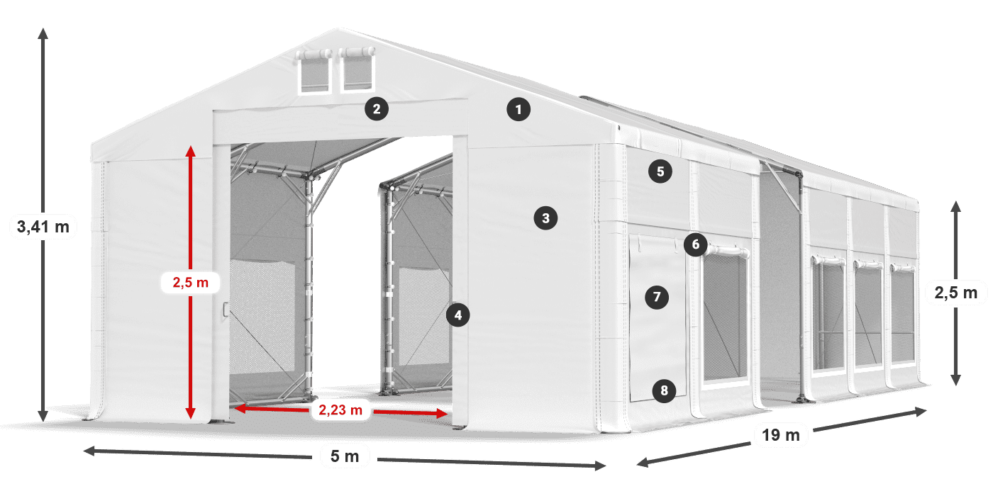 Tetto: MS 580 PVC Pareti: SD M 500 PVC 2.5m leggenda