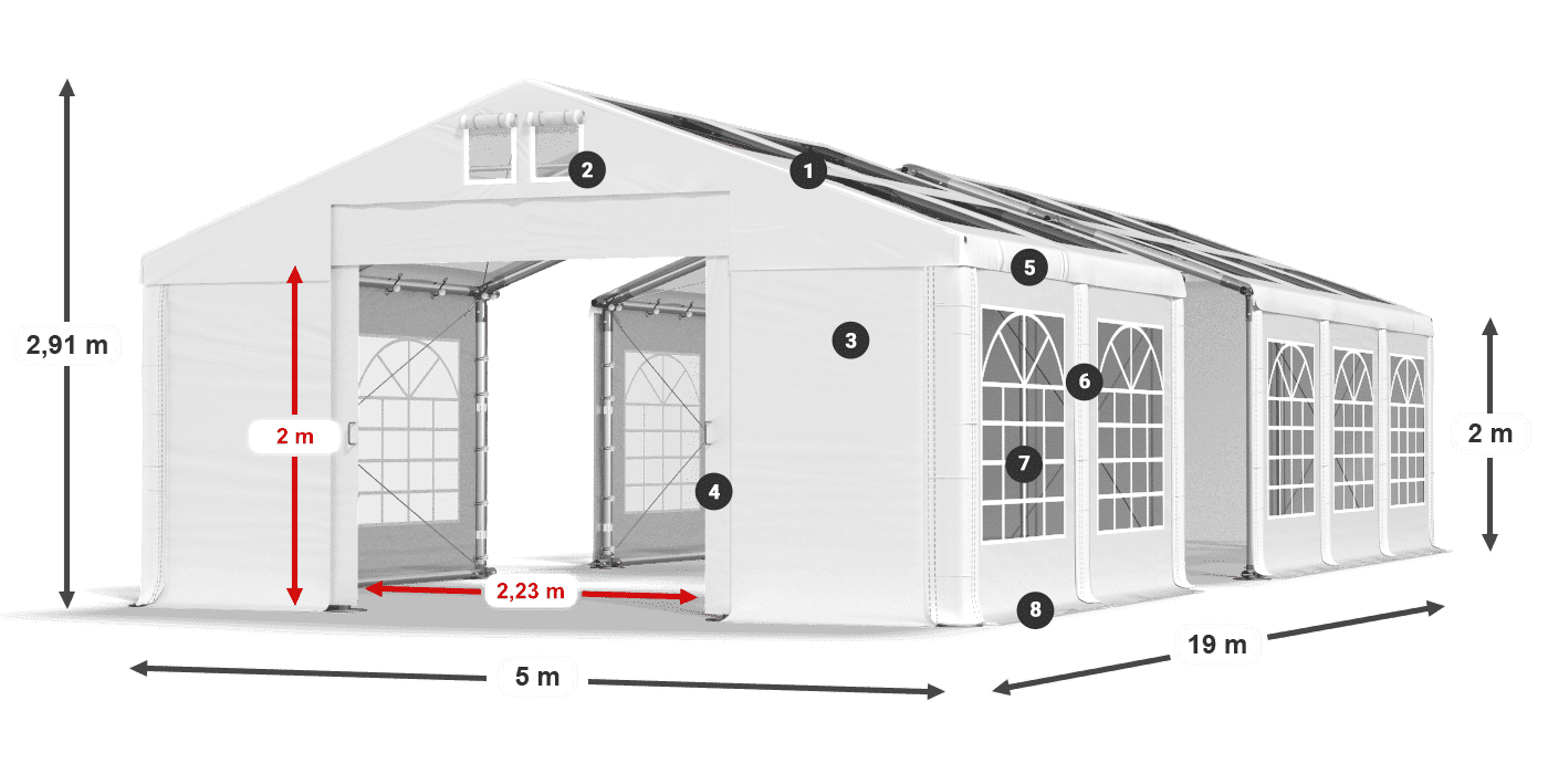Tetto: MS T 580 PVC Pareti: FR 620 PVC 2m leggenda