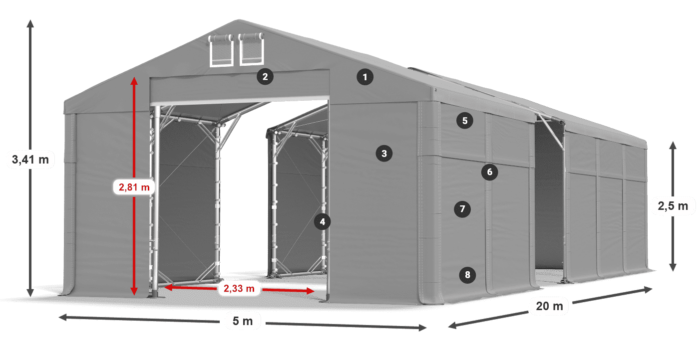 Tetto: MS 580 PVC Pareti: SD 500 PVC 2.5m leggenda