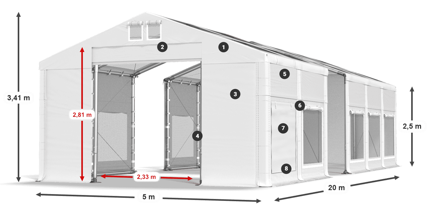 Tetto: MS T 580 PVC Pareti: SD M 500 PVC 2.5m leggenda