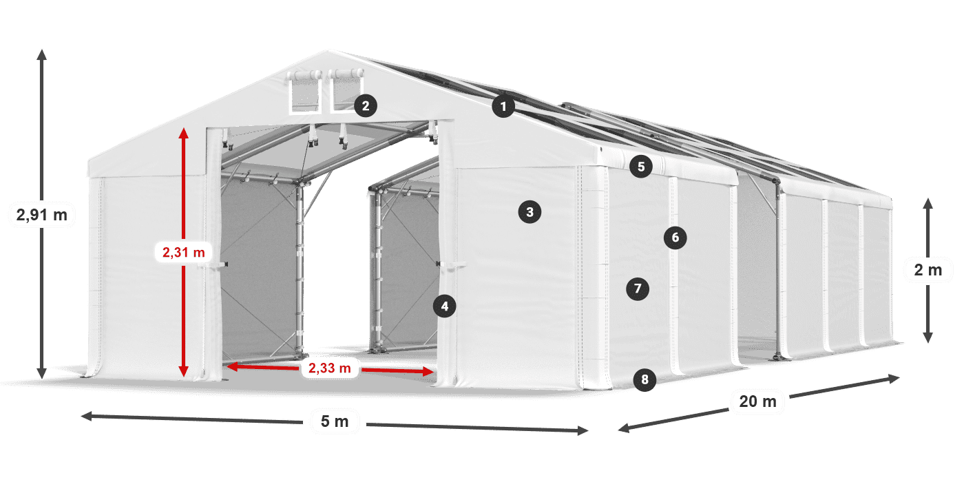 Tetto: MS T 580 PVC Pareti: FR 620 PVC 2m leggenda