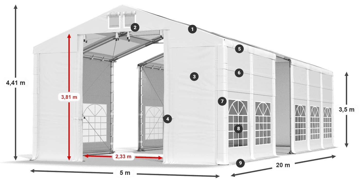 Tetto: MS T 580 PVC Pareti: SD 500 I PVC 3.5m leggenda