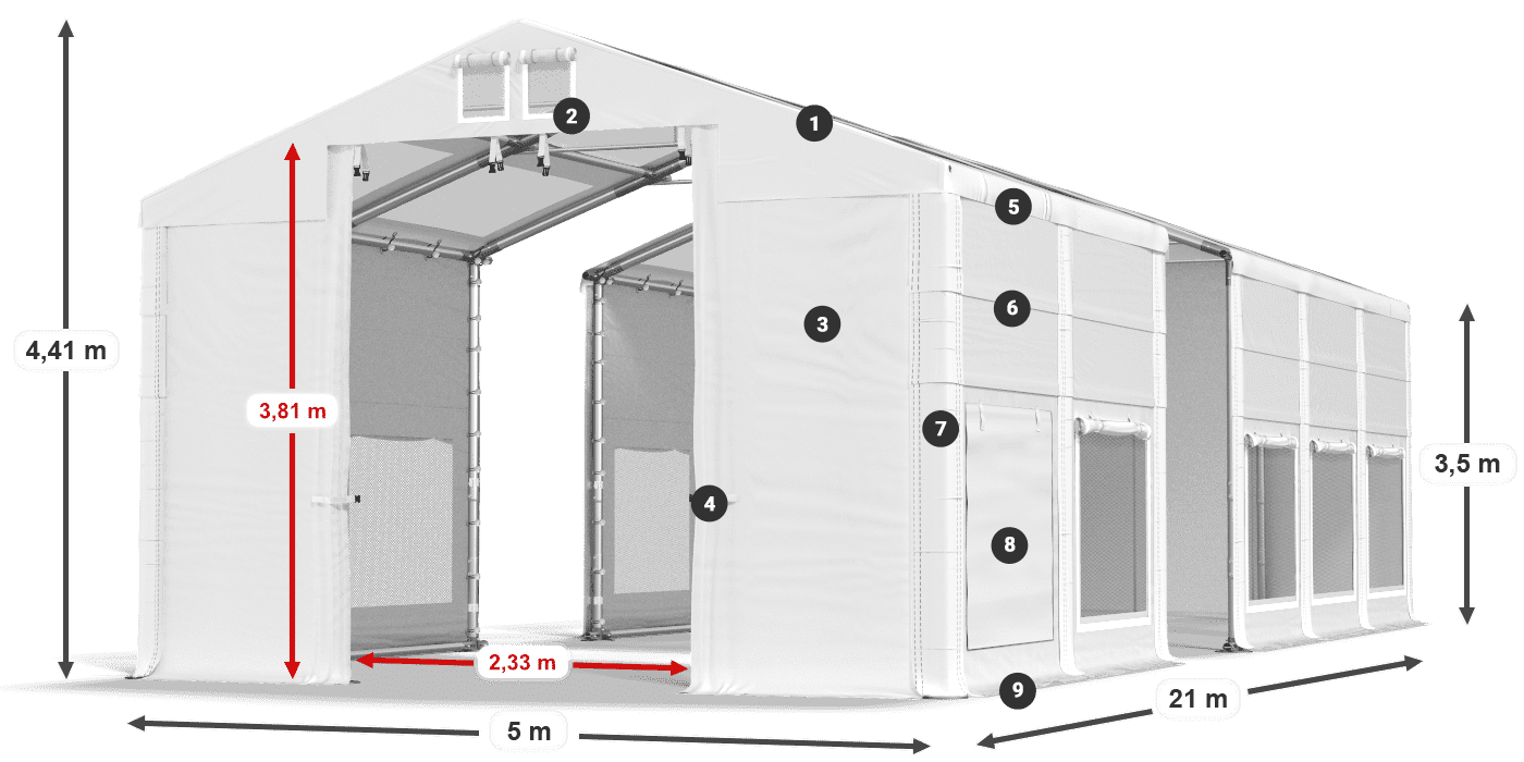 Tetto: MS T 580 PVC Pareti: SD M 500 PVC 2.5m leggenda
