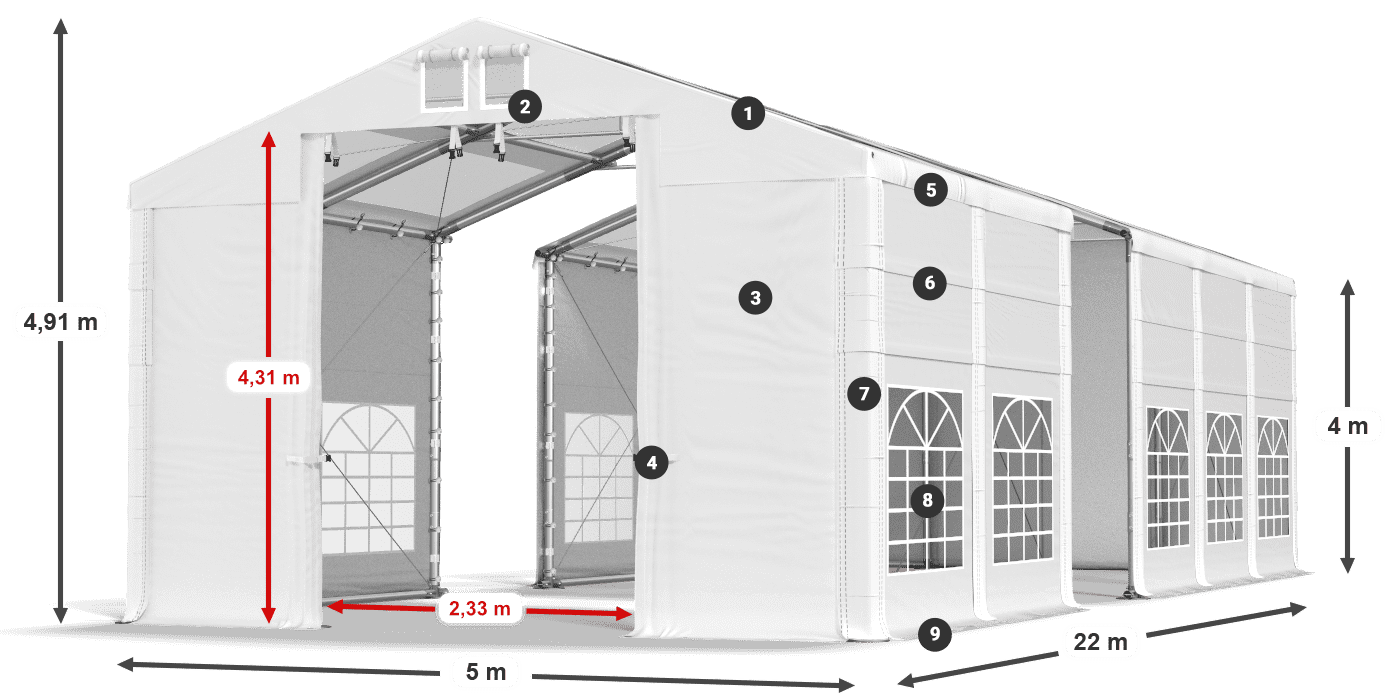 Tetto: MS T 580 PVC Pareti: SD 500 I PVC 4m leggenda