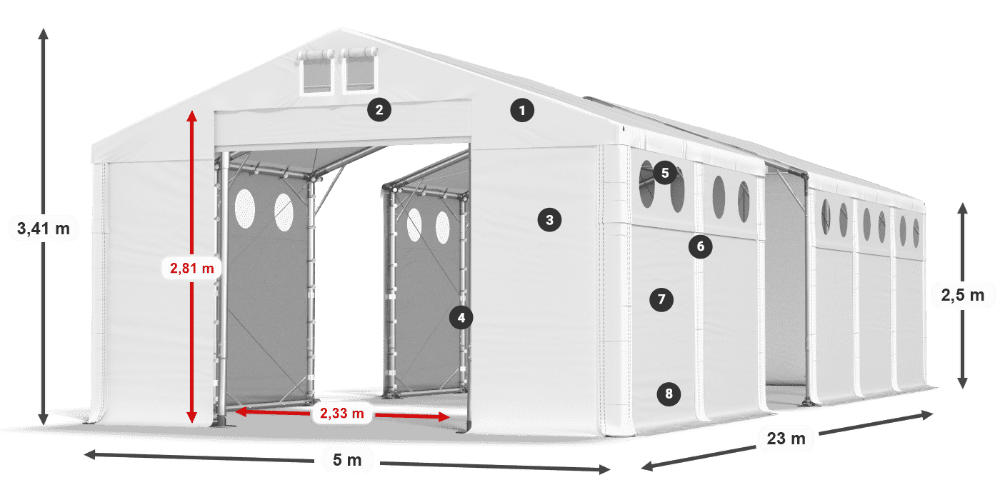 Tetto: MS 580 PVC Pareti: FR O 620 PVC 2.5m leggenda
