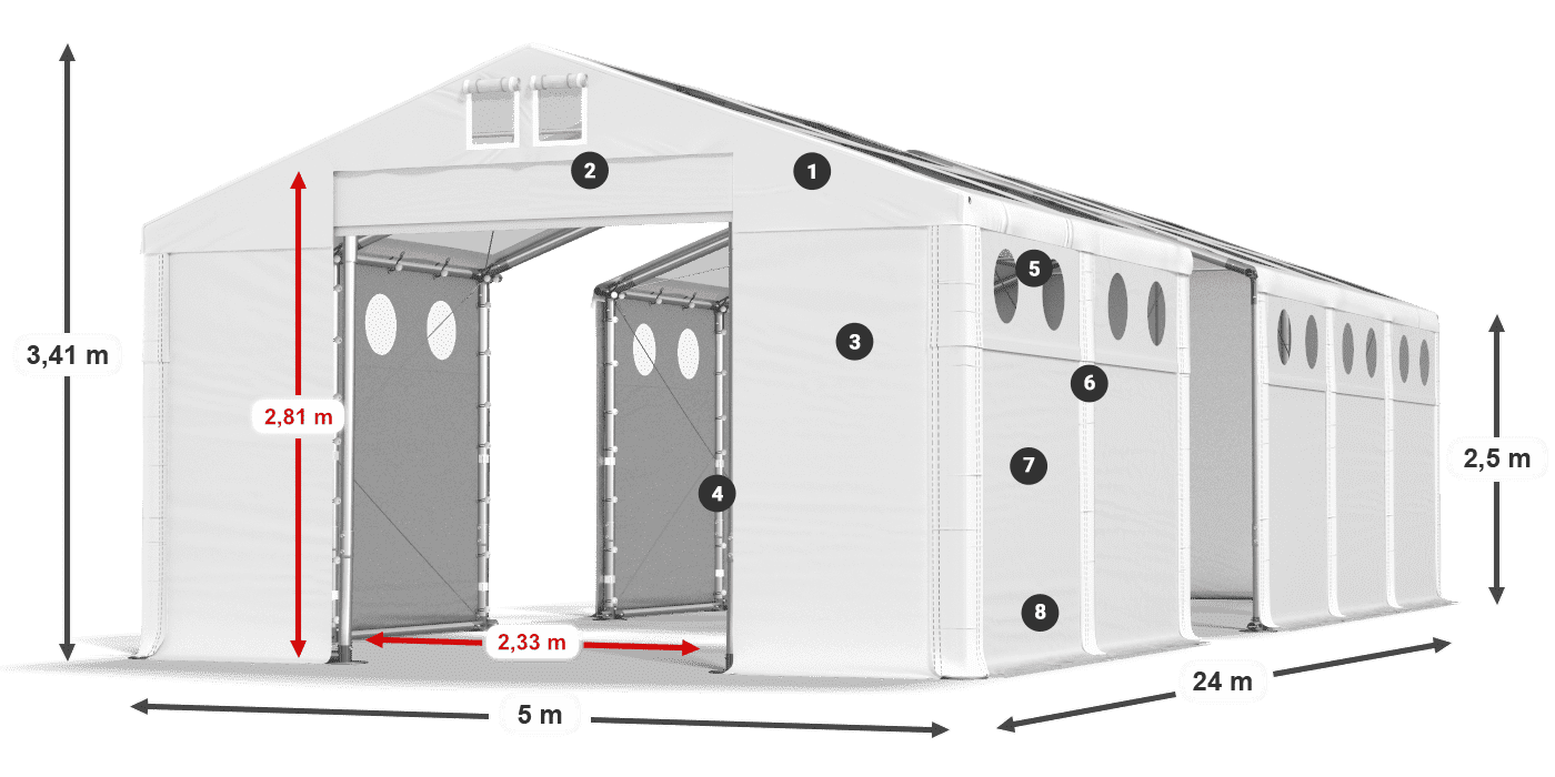 Tetto: MS T 580 PVC Pareti: MS O 580 PVC 2.5m leggenda