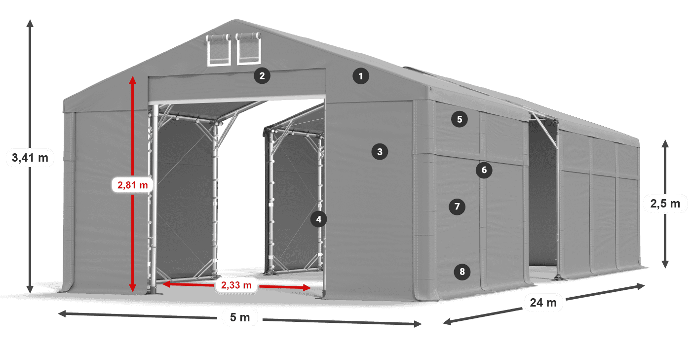 Tetto: MS 580 PVC Pareti: SD 500 PVC 2.5m leggenda