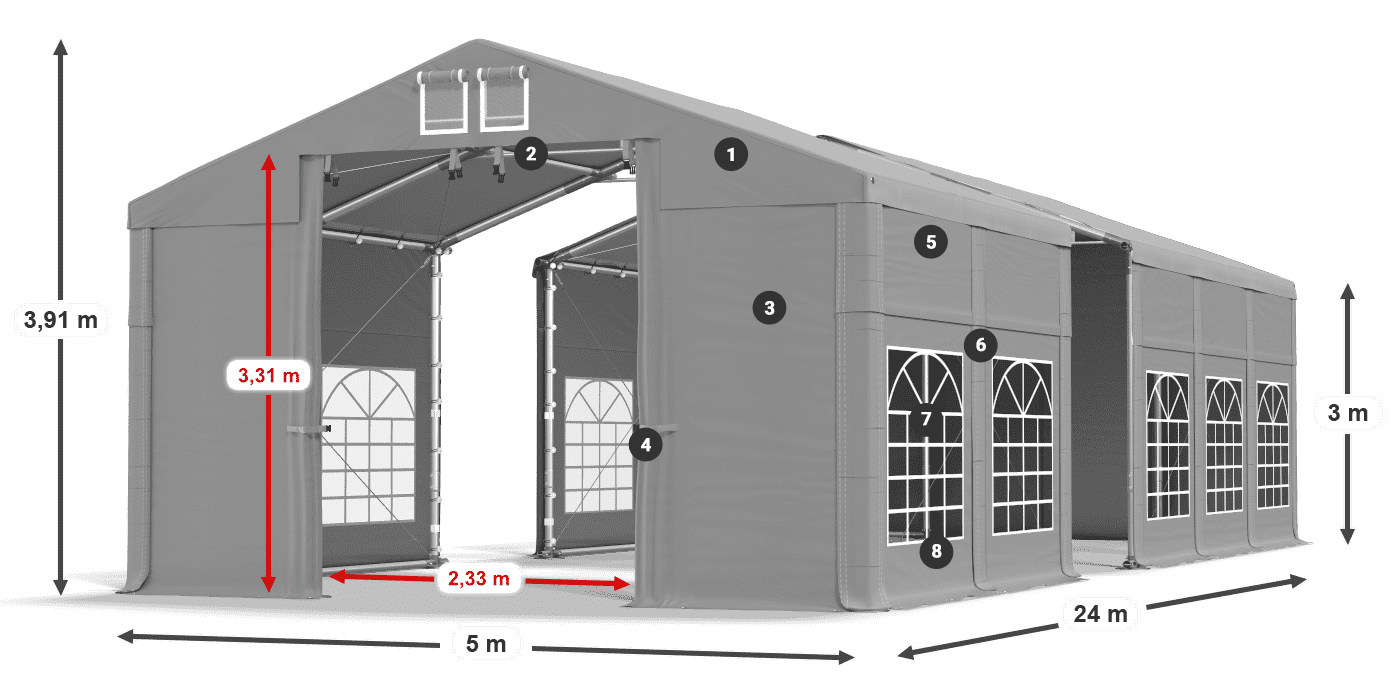Tetto: FR 620 PVC Pareti: SD 500 PVC 3m leggenda