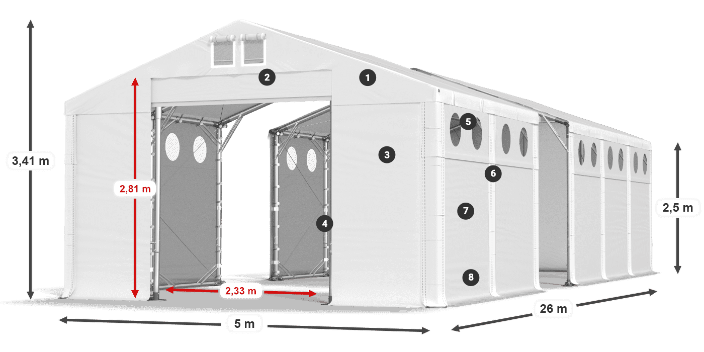 Tetto: MS 580 PVC Pareti: FR O 620 PVC 2.5m leggenda
